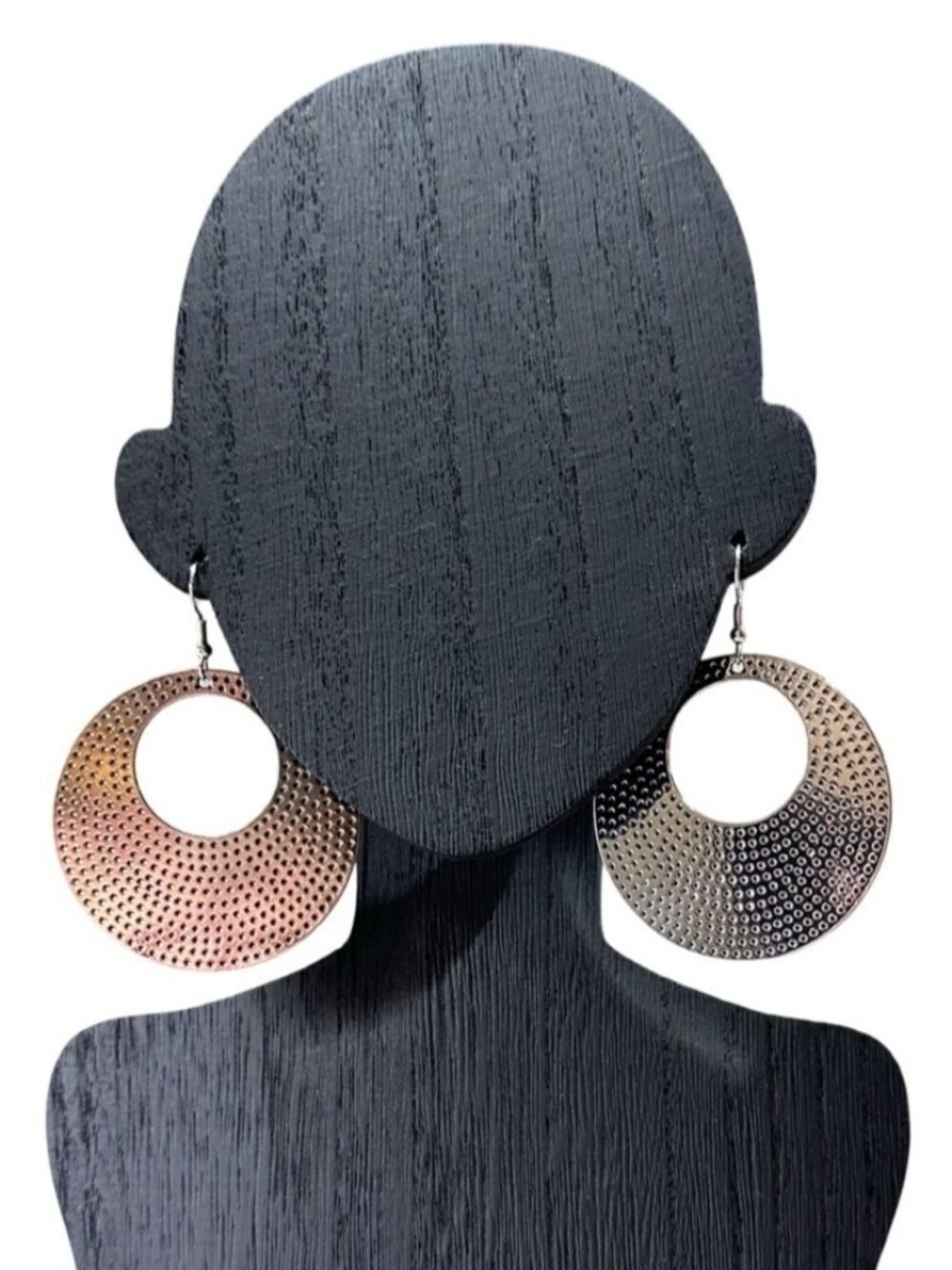 Textured Silver Tone Open Circle Dangle Earrings Lightweight Statement Jewelry